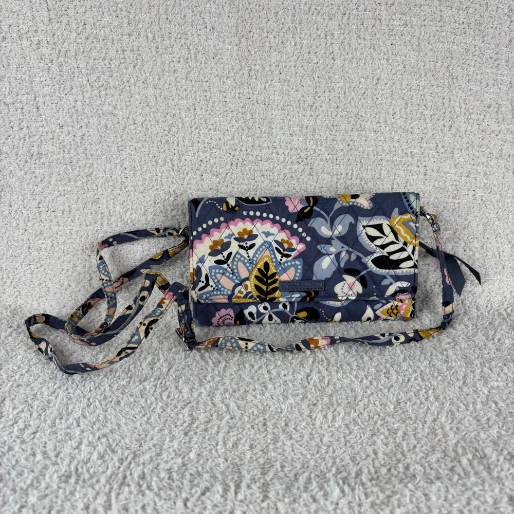 Vera Bradley Crossbody Wallet RFID Blue Multi Floral Quilted‎ Charmont Meadow